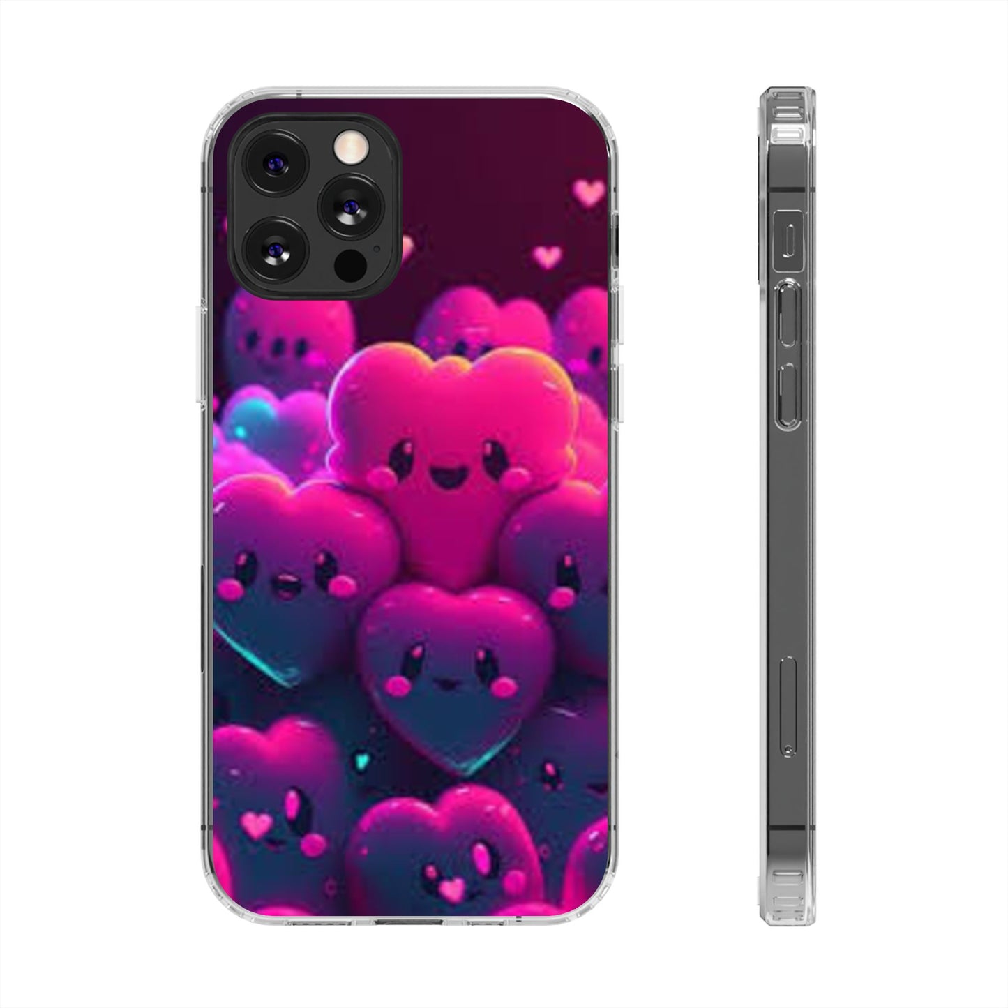 Cute Heart Design Clear Phone Case - Adorable Pink Kawaii Style